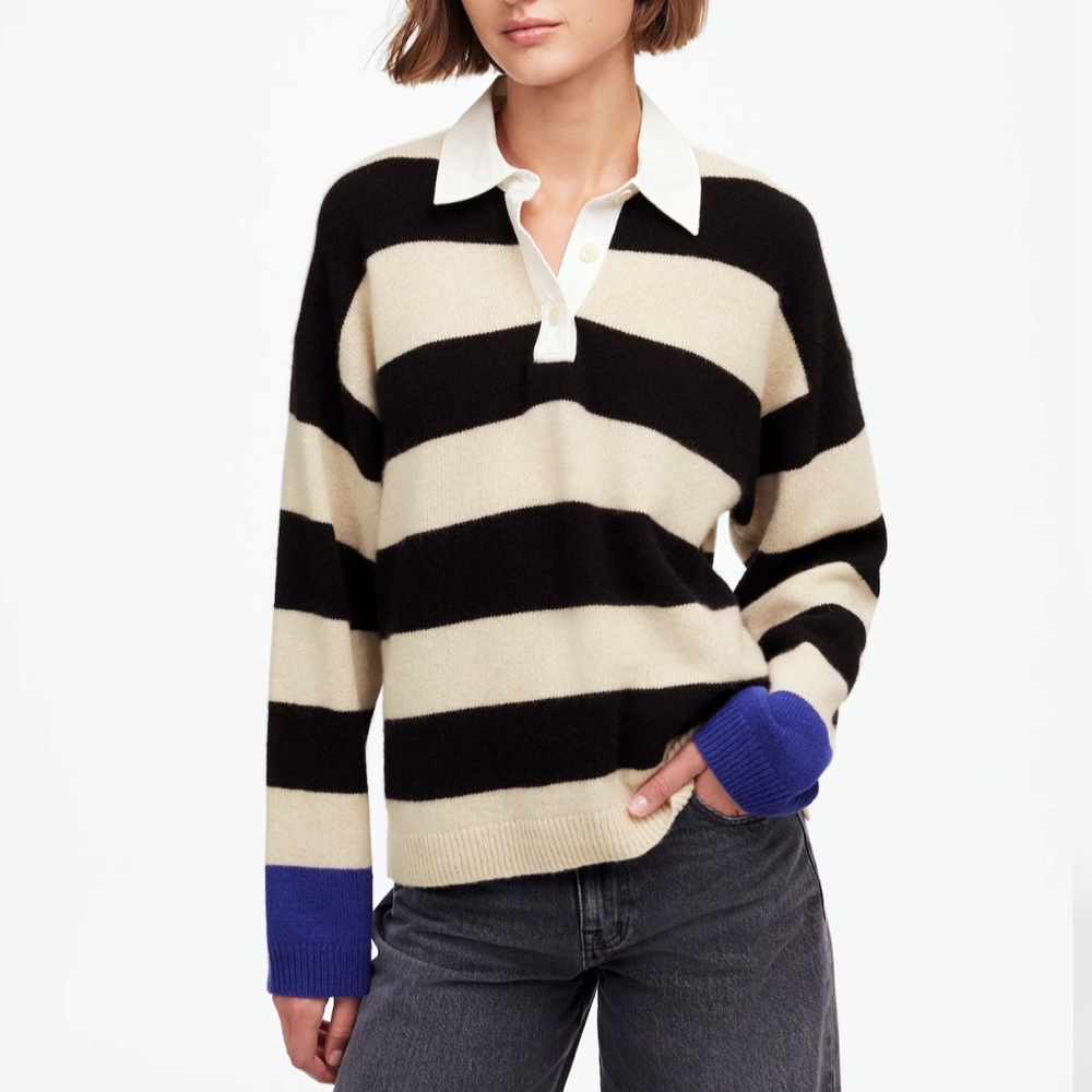 Madewell Cashmere-Wool Blend Rugby Sweater - Picture 2 of 8